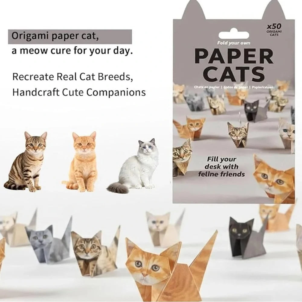 Fold Your Own Paper Cats Origami Kit! 50 Sheets - Multiple Breeds and Sizes! NWT